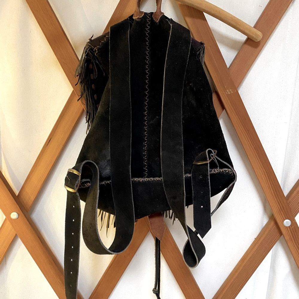 Drawstring Leather Beadwork Boho Backpack Bag - Picture 2 of 3